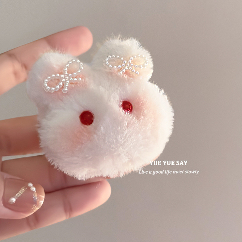 2024 ฤดูใบไม้ร่วงฤดูหนาว Plush Bunny กิ๊บติดผมโบว์คลิปด้านข้าง Duckbill คลิป