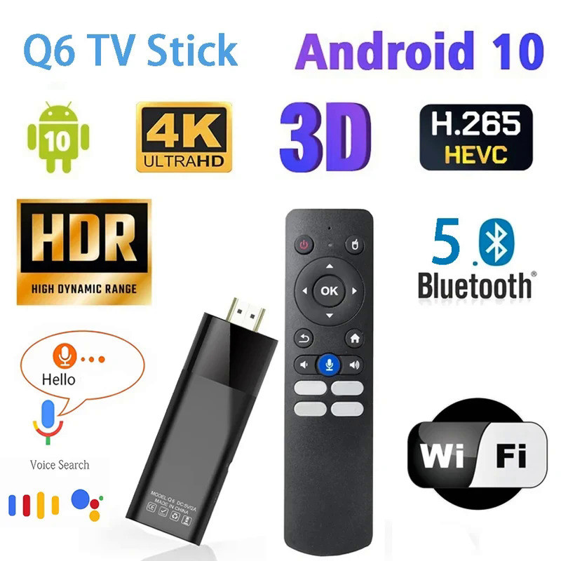 Q6 Smart TV Stick Android 10 BT 5.2 4K HDR10 2GB 16GB TV Smart TV Box 2GB 8GB dual WiFi 4G 5G Voice 