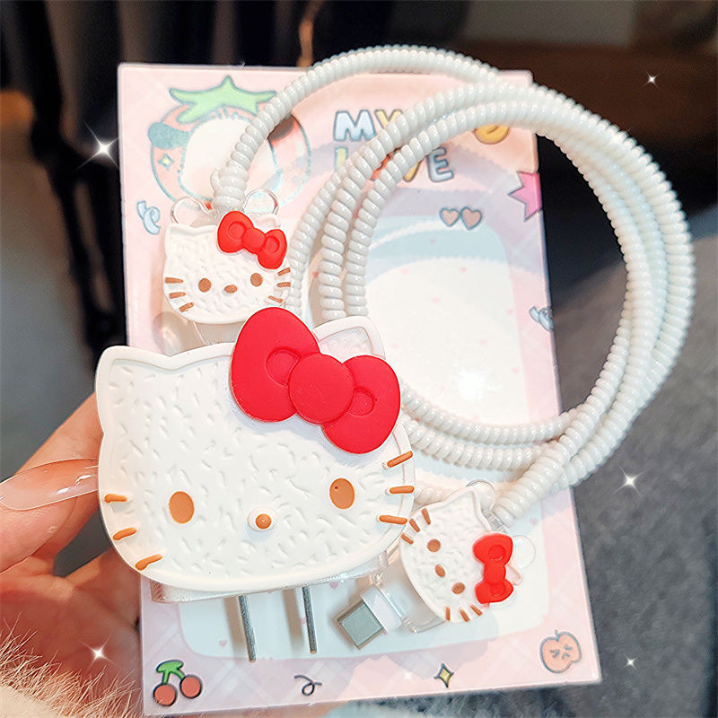 การ์ตูนน่ารัก Hello kitty 18w/20w Charger Protector ชุด Charger Case Cable Protector สําหรับ iPhone11 12 13 14 15pro max