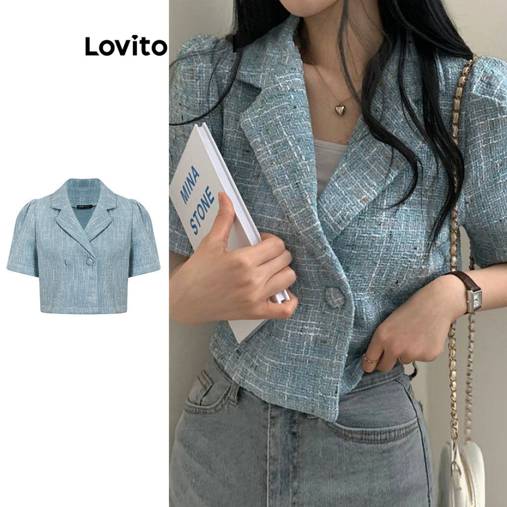 Lovito เสื้อเบลเซอร์ลําลอง แต่งกระดุม สําหรับผู้หญิง L76AD086