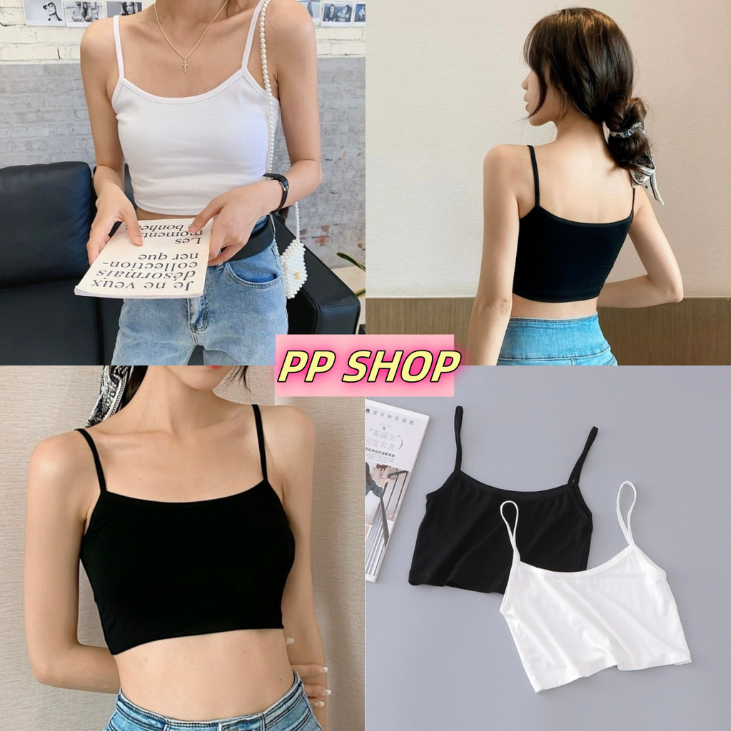 PP shop พร้อมส่ง เสื้อสายเดี่ยวทรงครอปสั้นผ้านุ่มนิ่มใส่สบายเนื้อผ้าดีมาก สเกาหลีเสื้อแขนกุด#YP-2