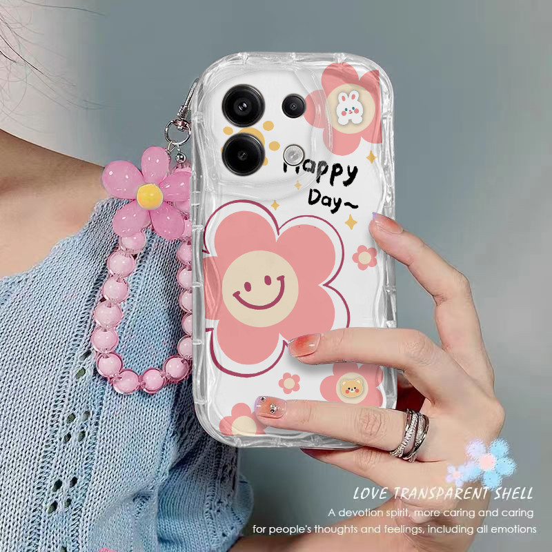 เคส Redmi NOTE 13 5G PRO 4G เคสโทรศัพท์ใส ดอกไม้ เชือกแขวนลูกปัด เคสโทรศัพท์กันก
