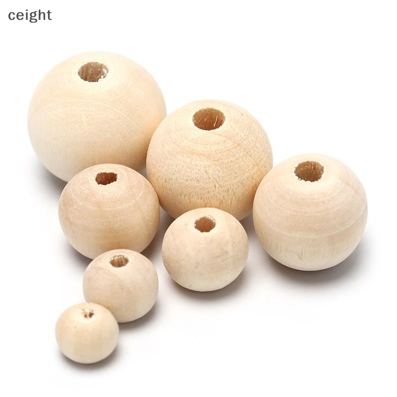 [ceight] Round Wood Spacer Bead Natural Uned Ball Bead DIY Craft Jewelry TH