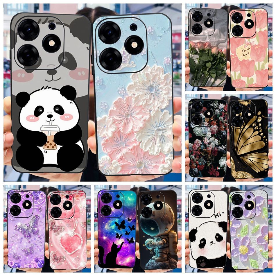 Tecno Spark 10 Pro KI7 ปลอกการ์ตูนแพนด้าน่ารัก Spark10 Pro 4G ซิลิโคนสีดําเคสโทรศัพท์แบบนุ่ม