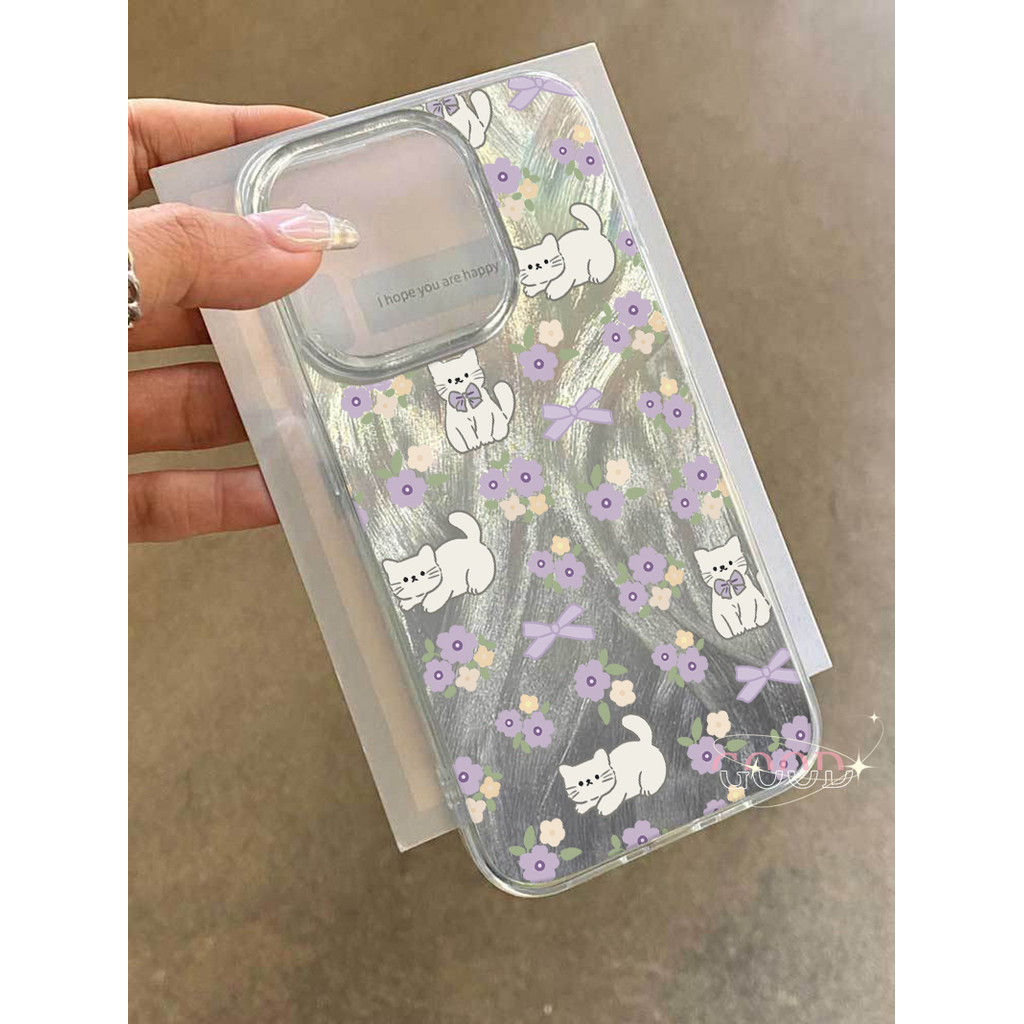 GOOD จากประเทศไทย เคส ไอโฟน ขนนกสีเงิน อ่อนนุ่ม บัลเลต์คอร์ สำหรับ iPhone 11 15 12 14 13 Pro Max 14/15PLUSดอกไม้สีม่วง