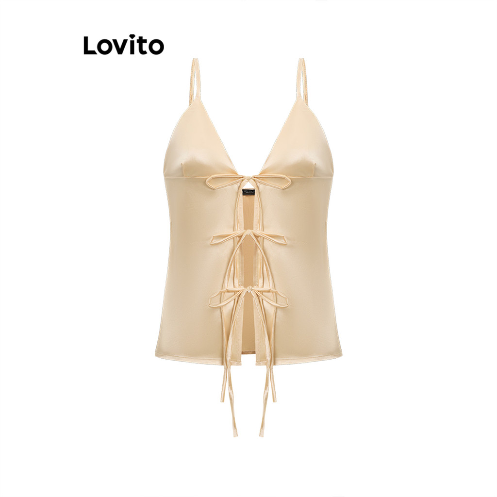 Lovito เสื้อกล้ามหน้าโบว์ธรรมดาหรูหราสำหรับผู้หญิง L106AD512