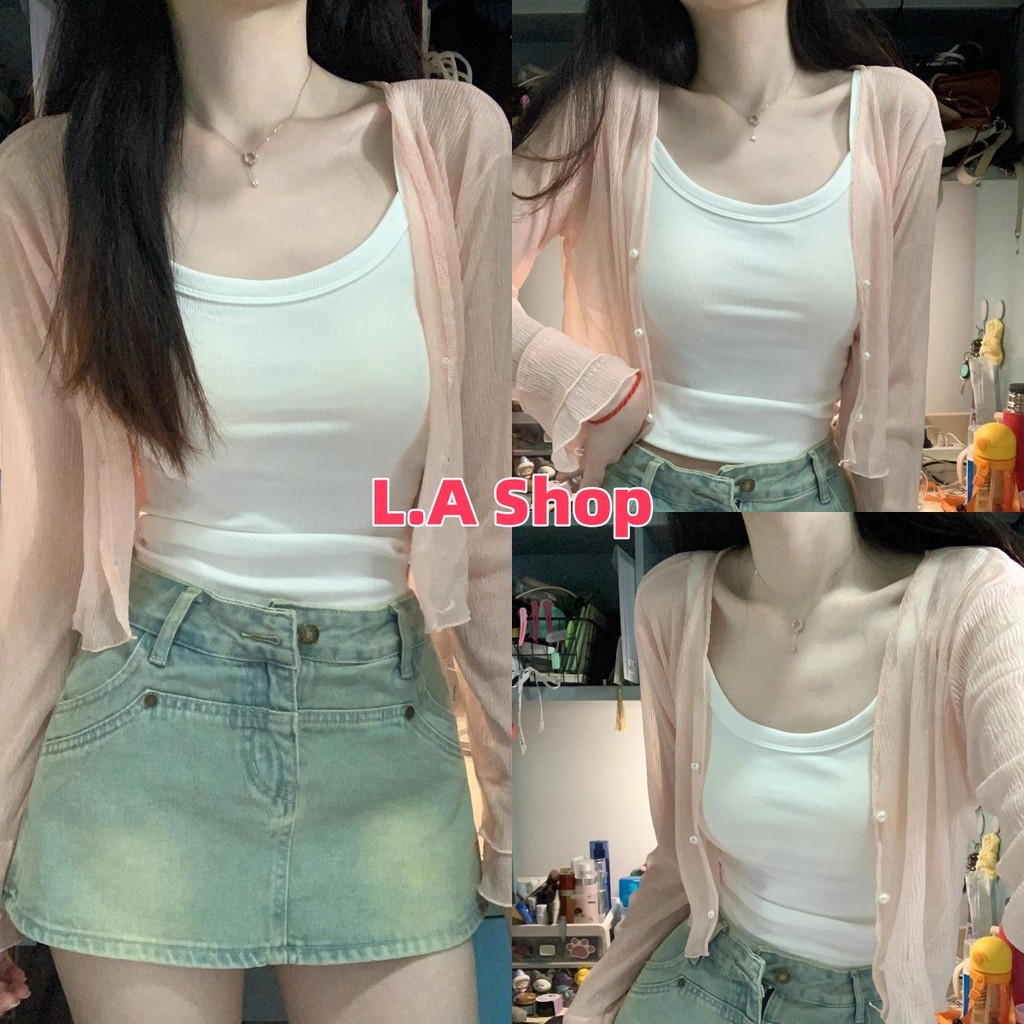 L.A Shop★ สไตล์ใหม่ ★ เสื้อคลุม คาร์ดิแกนซีทรู บางเบาสีพาสเทลน่ารัก "8K66" -C