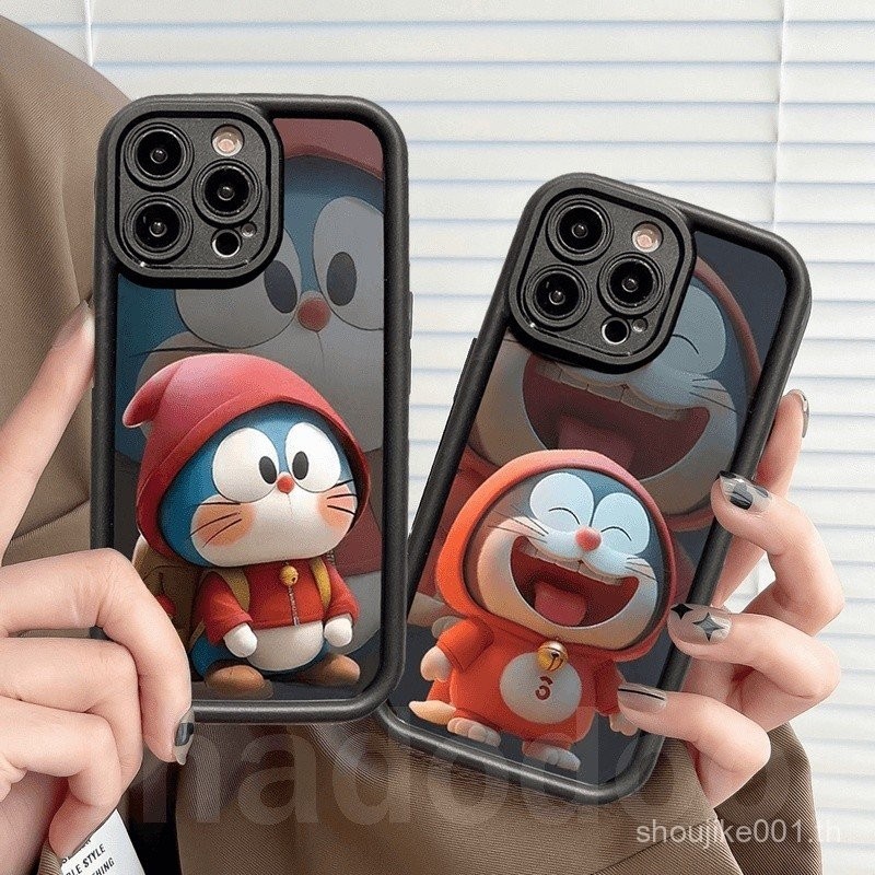 โดราเอมอนการ์ตูนกรณีสำหรับ iPhone 16 15 14พลัส13 12 11pro MAX x XS XR 6วินาที7 8 xsmax น่ารักวิจิตรหลุม TPU กันกระแทกกรณีโทรศัพท์อ่อนขอบยกคุ้มครองปกหลัง JT 01