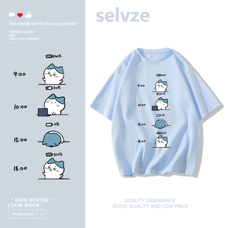 SELVZE（จัดส่งตลอด 24 ชั่วโมง） Printed T-shirt，ตัวการ์ตูนน่ารักพิมพ์เสื้อยืดแขนสั้นหลวม I000741