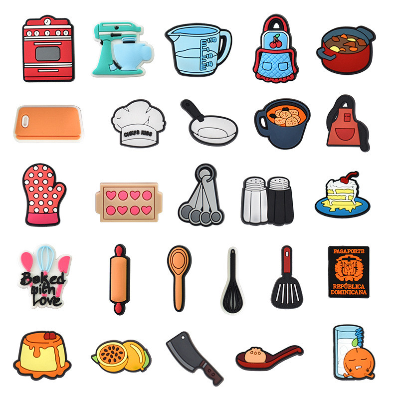 เครื่องครัวน่ารัก Jibbits สําหรับผ้ากันเปื้อน Croc Jibits Crocs Shovel รองเท้า Charm เขียง Jibbitz สําหรับผู้หญิงรองเท้าอุปกรณ์เสริมตกแต่ง