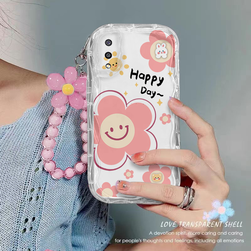 เคส Samsung A02 M02 เคสโทรศัพท์ใส ดอกไม้ เชือกห้อยลูกปัด เคสโทรศัพท์กันกระแทกแบบใส