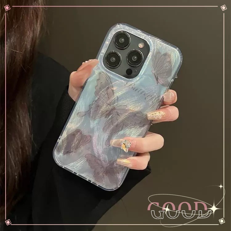 GOOD จากประเทศไทย เคส ไอโฟน ขนนกสีเงิน อ่อนนุ่ม TPU สำหรับ iPhone 11 15 12 14 13 Pro Max 14/15PLUS ผีเสื้อย้อมสีมึน
