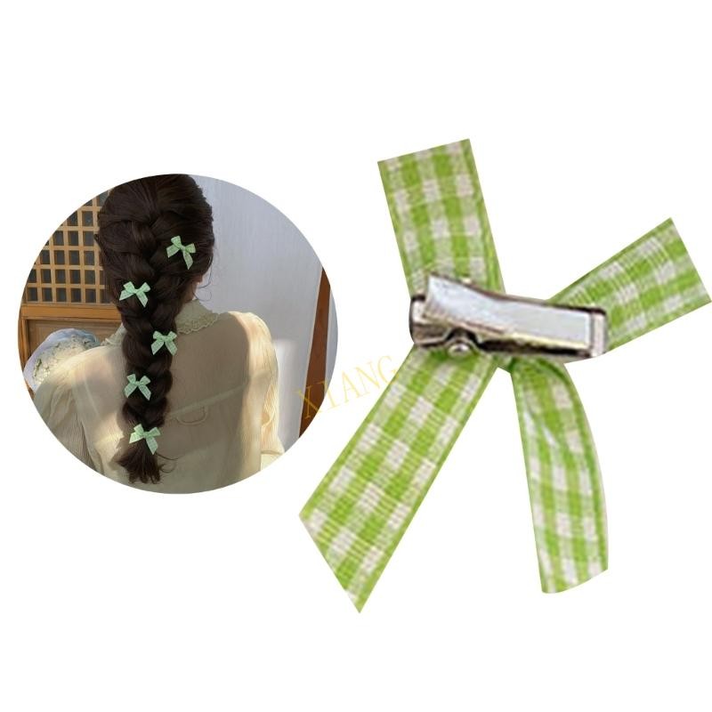 Xgb Checkered Elegant Bowknot 2000s กิ๊บติดผมด้านข้างสไตล์สําหรับสาว