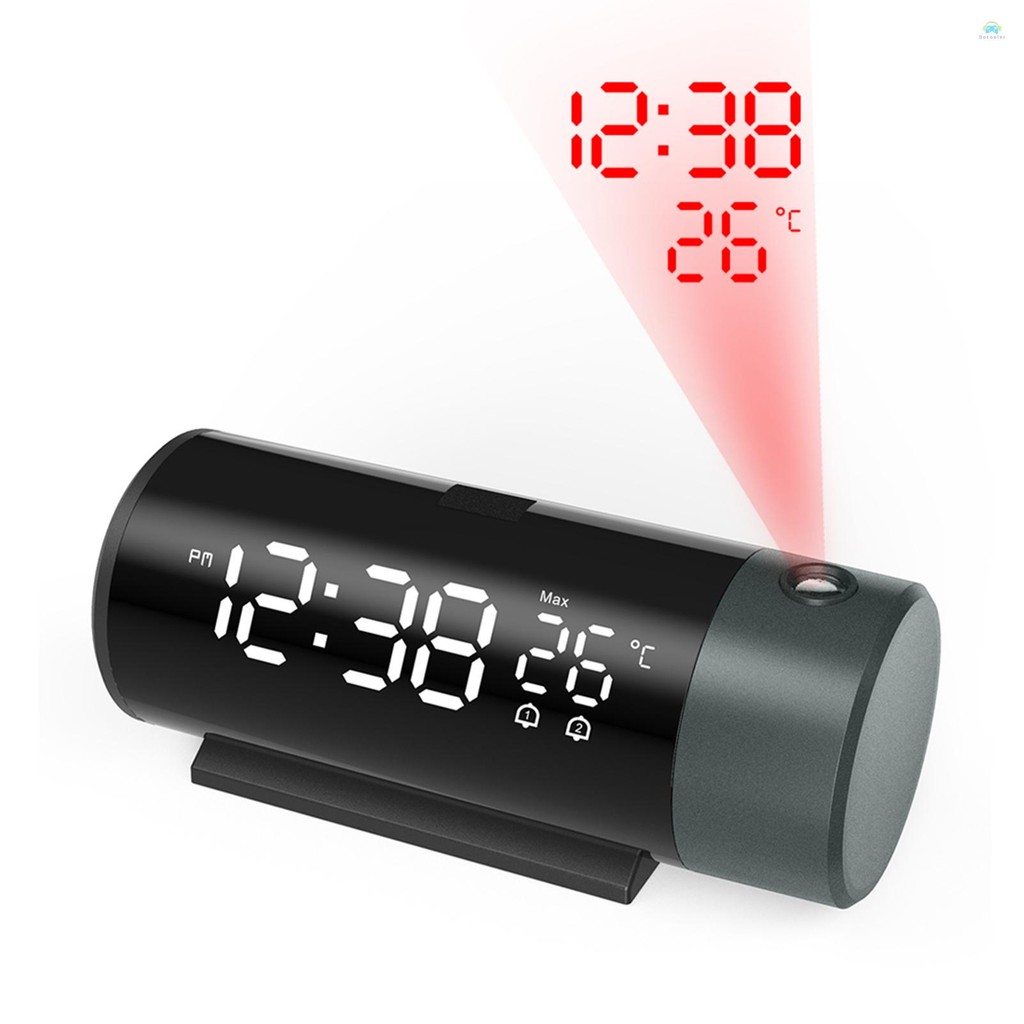 Yb1 นาฬิกาปลุกProjection Alarm Clock นาฬิกาดิจิตอล 180° โปรเจคเตอร์หมุนได้ หรี่ไฟความสว่าง 4 ระดับ จอแสดงผล LED ใส สัญญาณเตือนคู่ รุ่นเลื่อน 12/24H สัญญาณเตือนดิจิตอล C
