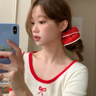 สวยงามจุดสีแดงผูกผมผมหางม้าหัวเชือกจีนสีแดง Scrunchies เครื่องประดับผม