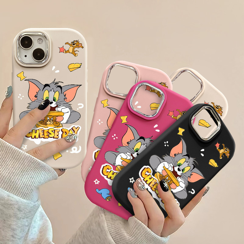 การ์ตูนสร้างสรรค์ Tom Jerry เคสโทรศัพท์สําหรับ IPhone 15 14 13 12 16 Pro Max XR X/XS Max 7/8 Plus หนาซิลิโคน Electroplated สี Matte เคสโทรศัพท์