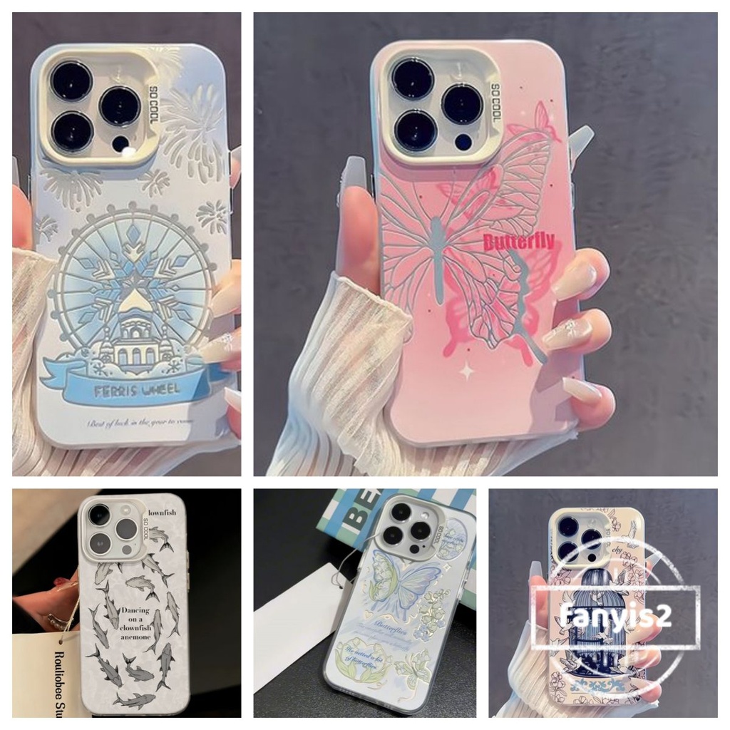 Samsung A06 A16 A35 A55 A05 A05s A15 A14 A13 A12 A54 A52 A50 A50s A30s A03s A02s S23FE S23Plusปลอกแฟชั่นผีเสื้อเคสโทรศัพท์กันกระแทกฝาหลัง