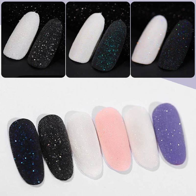 🍀 Black glitter, flowing sand, nail art, woolen powder, laser sand, sugar  colorful white snowflakes
