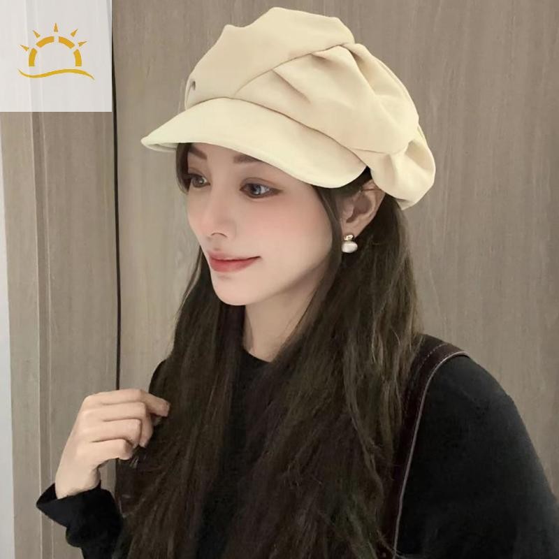[WI] หมวกเบเร่ต์แปดเหลี่ยมหมวกขนสัตว์ Newsboy หมวกผู้หญิง Cloud Street Brim หมวกกลางแจ้ง Berets หมวก TH