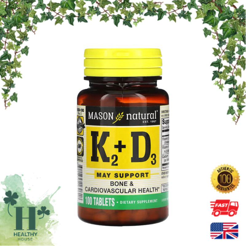 พร้อมส่ง Mason Natural Vitamin K2 Plus Vitamin D3 100 mcg 100 Tablets vitamin k2 วิตามินเค2