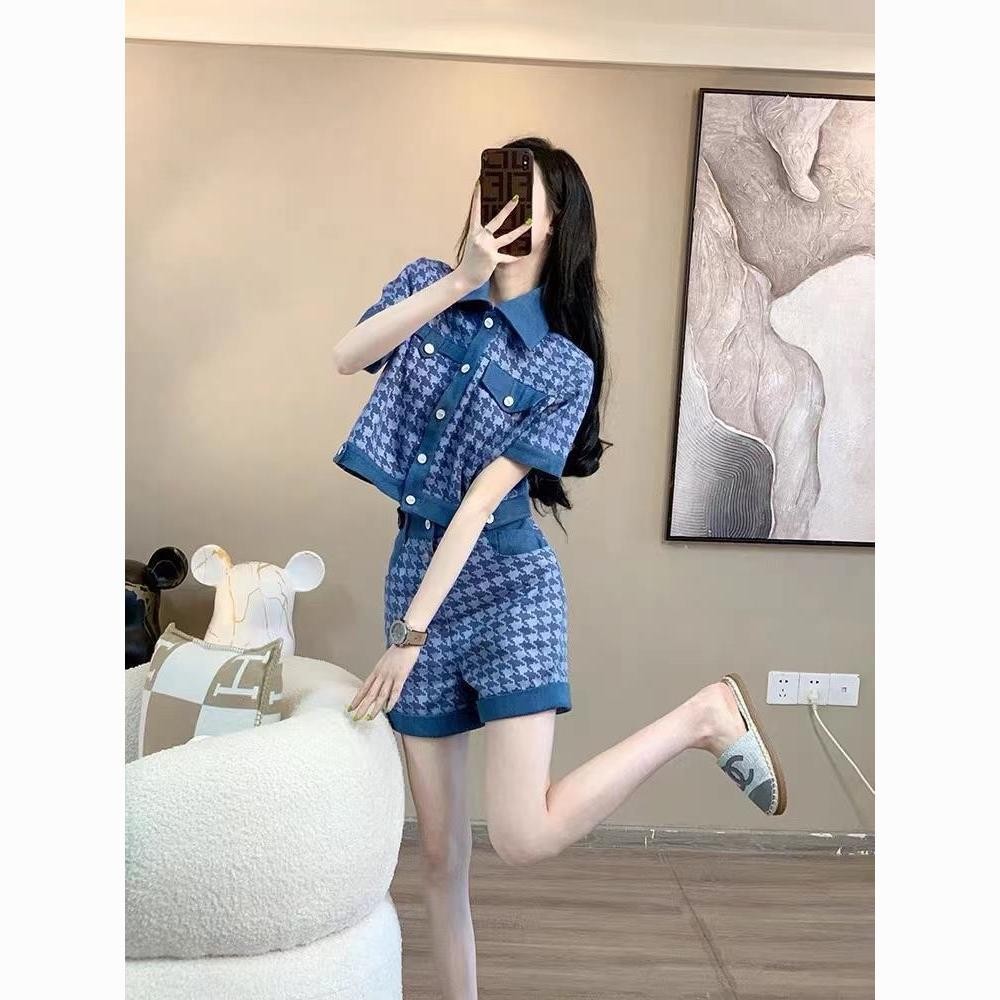 Xiaoxiang Style Suit Houndstooth Temperament Western Style Short Top Fashion Cover Flesh Age-Reducti