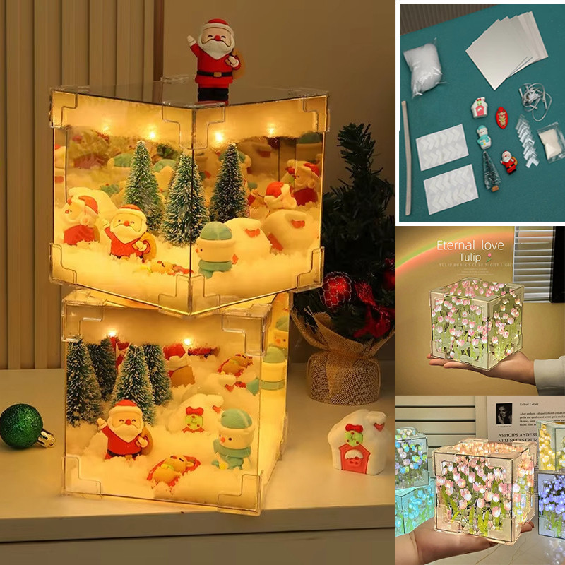 คริสต์มาส DIY Magic Cube ตกแต่ง LED Handmade Luminous เดสก์ท็อปคริสต์มาส Santa Claus เครื่องประดับตกแต่งอารมณ์ไฟตกแต่ง Christmas Party Night Light