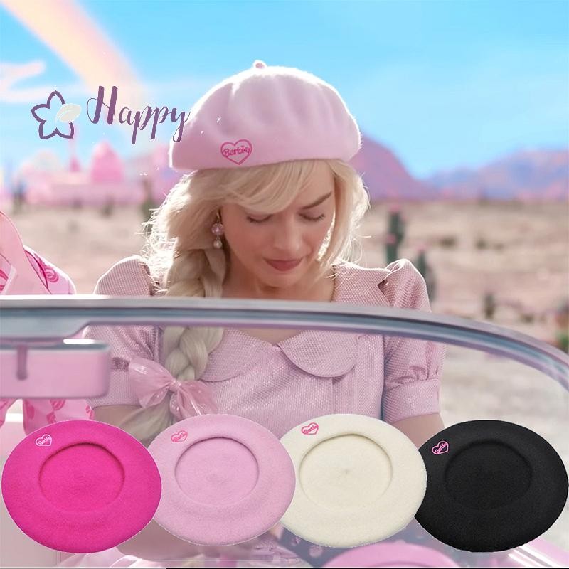 <แฮปปี้เบย์> ใหม่ตุ๊กตาบาร์บี้สีชมพูหมวกเบเร่ต์เย็บปักถักร้อยจดหมายสาวอุปกรณ์เสริมเสื้อผ้าแฟชั่นอเนกประสงค์ฤดูใบไม้ร่วงและฤดูหนาวผู้หญิงหมวกทําด้วยผ้าขนสัตว์ขาย