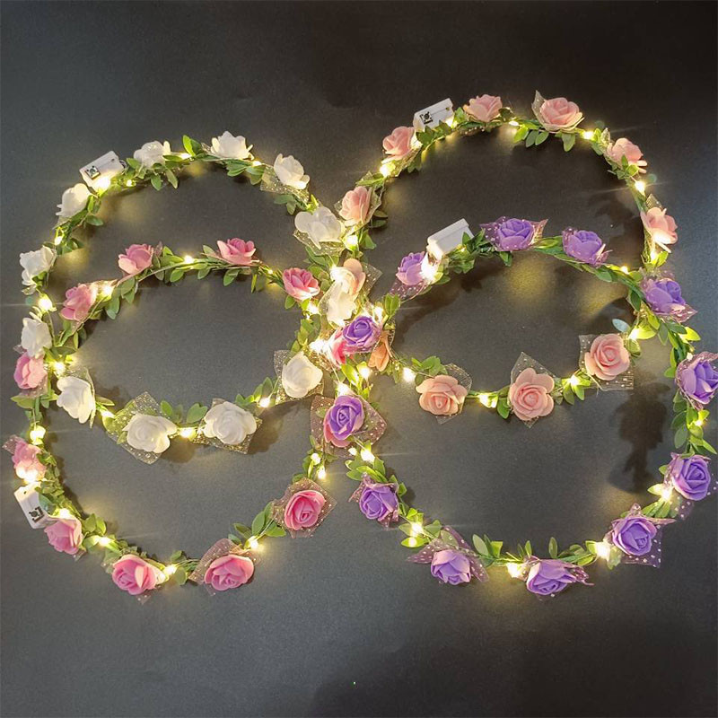 ไฟ LED มงกุฎดอกไม้แถบคาดศีรษะพวงหรีด Garland ตกแต่งผู้หญิงสาวงานแต่งงานวันเกิด Luminous Garland Hairband