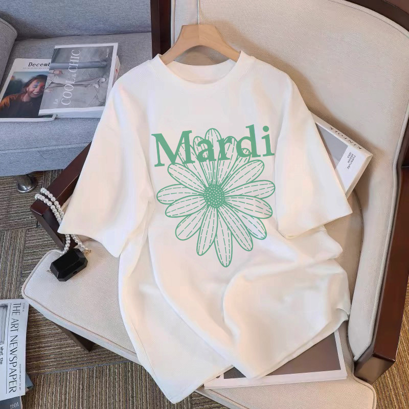 SELVZE（จัดส่งตลอด 24 ชั่วโมง） Printed T-shirt，ตัวอักษรแฟชั่นสบาย ๆ พิมพ์เสื้อยืดแขนสั้นหลวม I000898