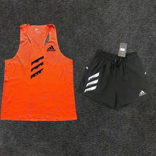 【Ready Stock】 Marathon Training Running Track and Field Workout Exercise Outfit Quick-Drying Breathable Three-Point Printing Fashion Men's Sports Vest 2-Piece Set tU4F 4Png