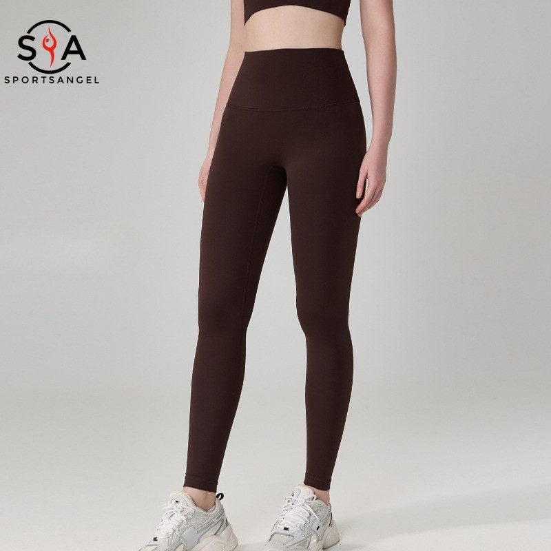 Sportangel กางเกงกีฬาเอวสูงพีชบั้นท้ายไม่มีเลกกิ้ง T-stitch Yoga Cycling