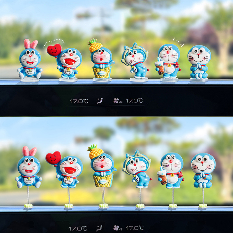 6/8ชิ้นขนาดเล็กโดราเอมอนหน้าจอรูปปั้นนอนหลับแมวรูปแกะสลักดูด้านหลังกระจกเครื่องประดับควบคุมกลางหน้าจอตกแต่งสําหรับรถยนต์ของเ