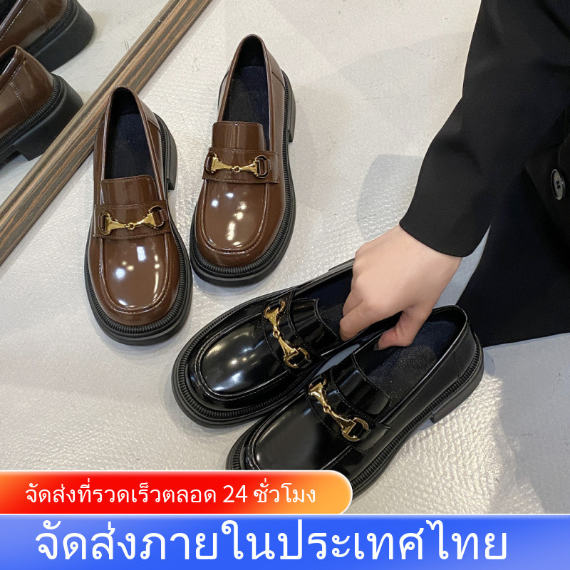 [จัดส่งในประเทศไทย] รองเท้าโลฟเฟอร์ หนัง PU ส้นเตี้ย หัวกลม ขนาดเล็ก สไตล์อังกฤษ สําหรับผู้หญิง