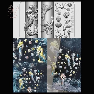 [maybeauty] 3D เล็บเรซินนุ่ม Ocean Mermaid แม่แบบเล็บแม่พิมพ์ปลาทอง Koi ButtonsCaves การ์ตูนแม่แบบสําหรับเล็บ DIY อุปกรณ์เสริม {TH}