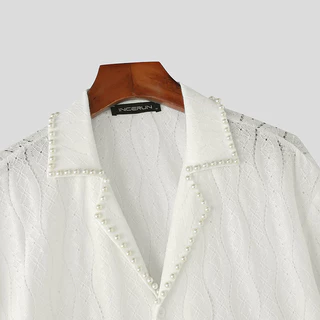 เสื้อเชิ้ตไข่มุกดีไซน์ลำลองสี solids สําหรับผู้ชาย