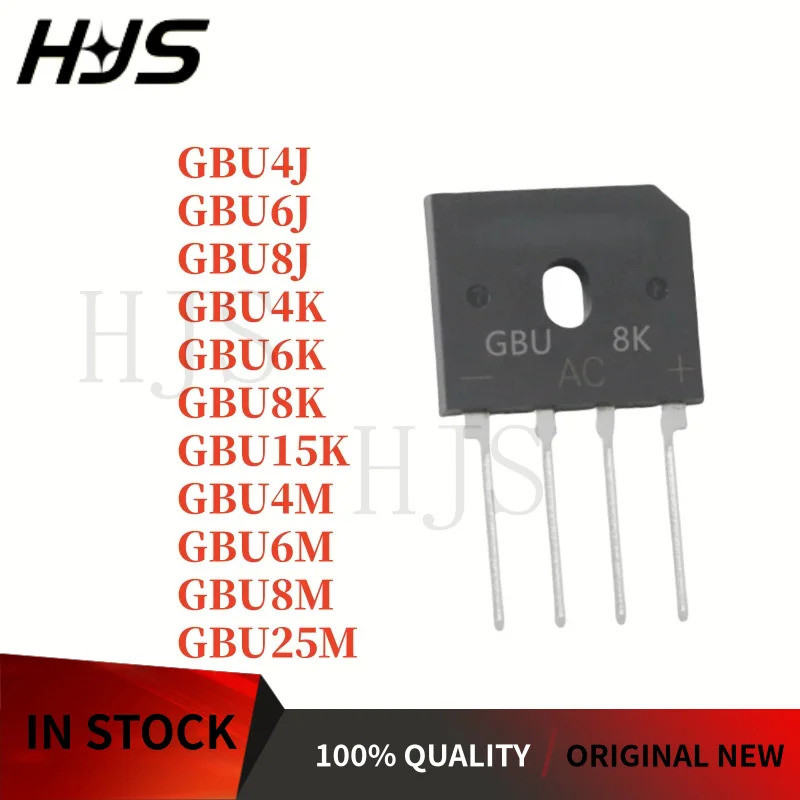 1-5PCS GBU4J GBU4K GBU4M GBU6J GBU6K GBU6M GBU8J GBU8K GBU8M GBU15K GBU25M สะพานเรียงกระแสผ่านรู
