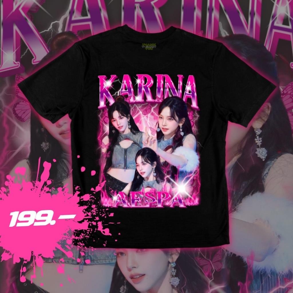 เสื้อยืดคอกลม เสื้อยืดแฟชั่น แขนสั้น เสื้อยืด cotton 100% Aespa Karina - kpop shirt Tshrit