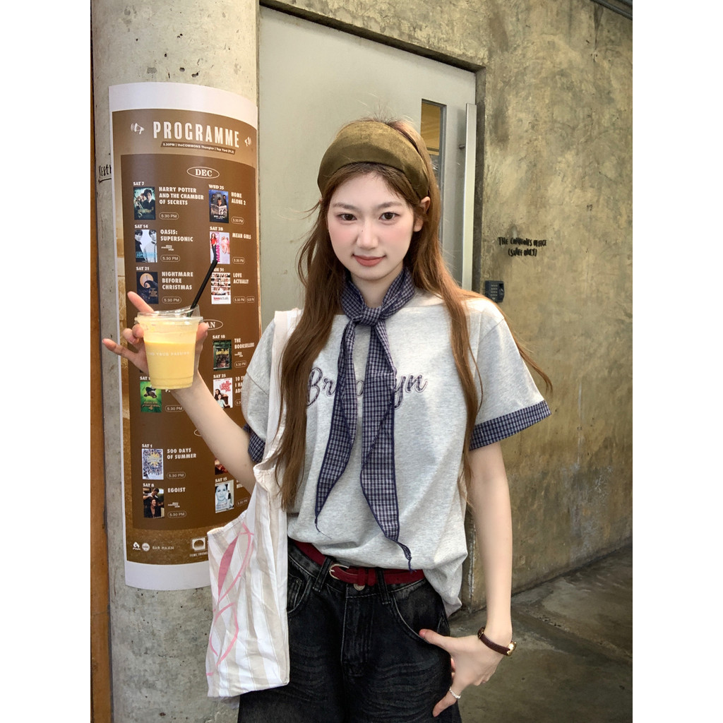 TAYCEN M-2XL แขนสั้น เสื้อยืด ผู้หญิง  คอกลม เสื้อ oversize เกาหลี โอเวอร์ไซส์ ฝ้าย ลาย งานปัก