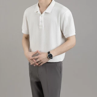 Chaistyle - เสื้อโปโลผู้ชาย วินเทจ หลวม ใส่สบาย เสื้อคอปก ลำลอง เลือกได้หลายสี