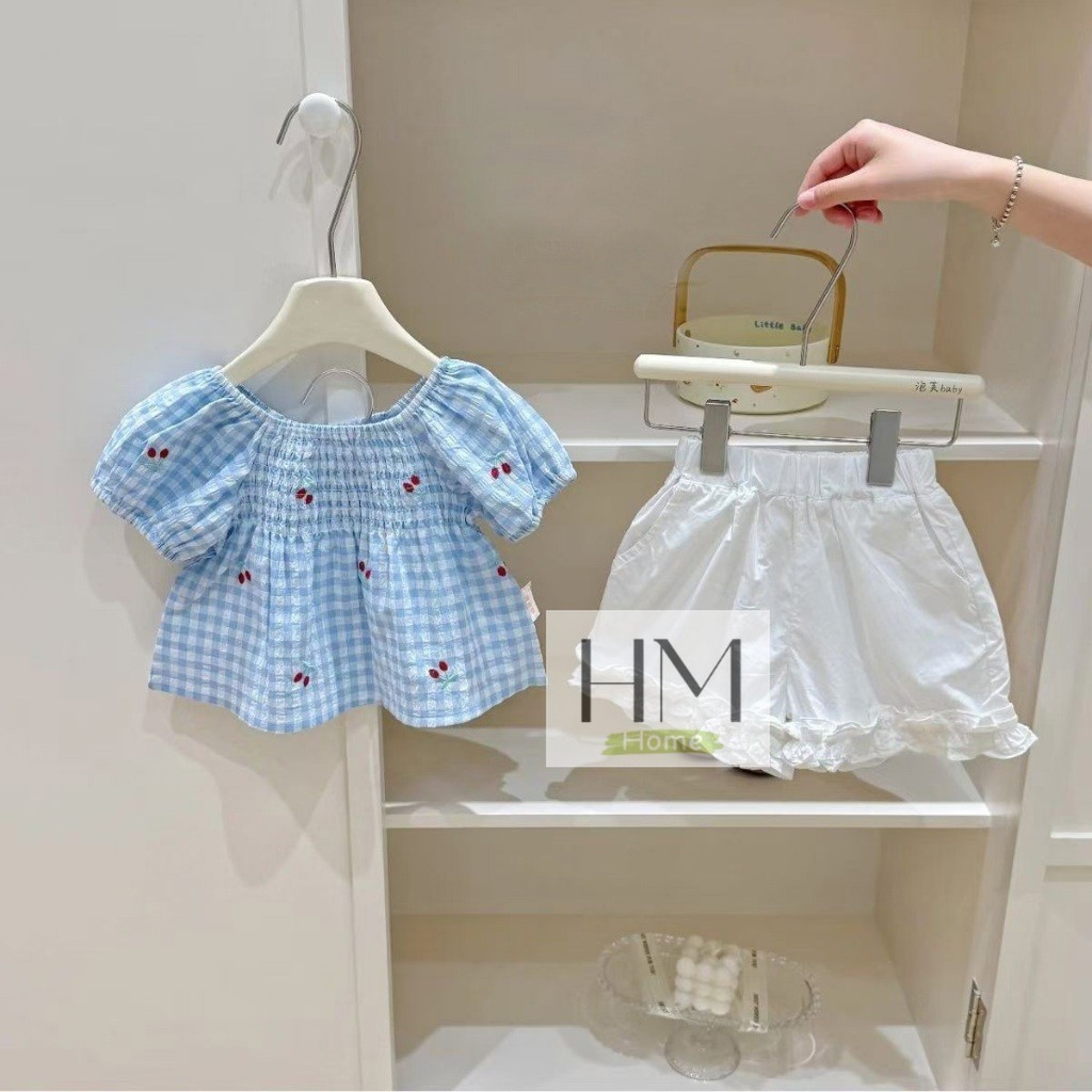 เสื้อผ้าเด็ก ชุดเซ็ต 2 ชิ้น เสื้อ+กางเกง ชุดเด็กลายเชอร์รี่ สำหรับเด็กผู้หญิง