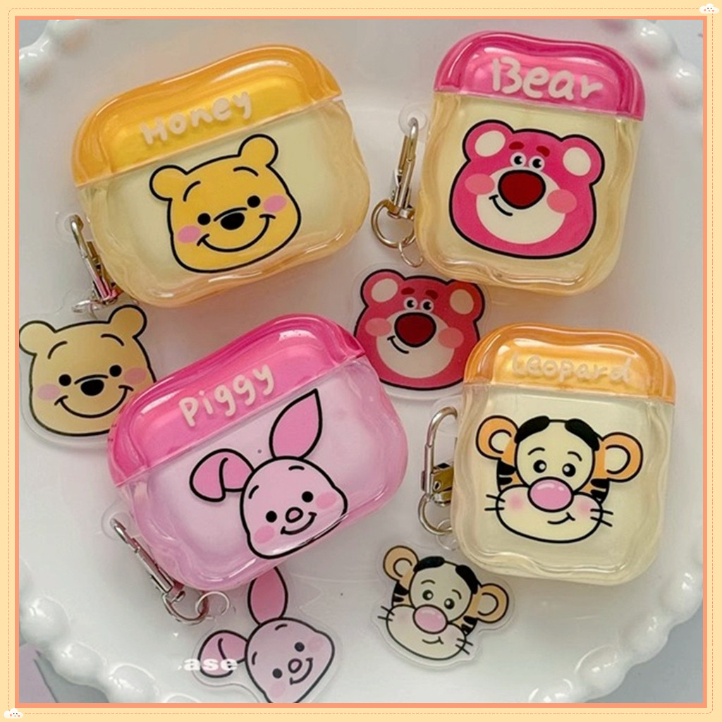 สําหรับ แอร์พอด 4 มือโปร 3 2 1 ความคมชัดสีคลื่นขอบออกแบบล็อตโซ่หมีลูกหมูวินนี่พิมพ์นุ่ม ทีพียู กันกระแทกหูฟังกรณีพร้อมจี้หูฟังไร้สายชุดหูฟังฝาครอบป้