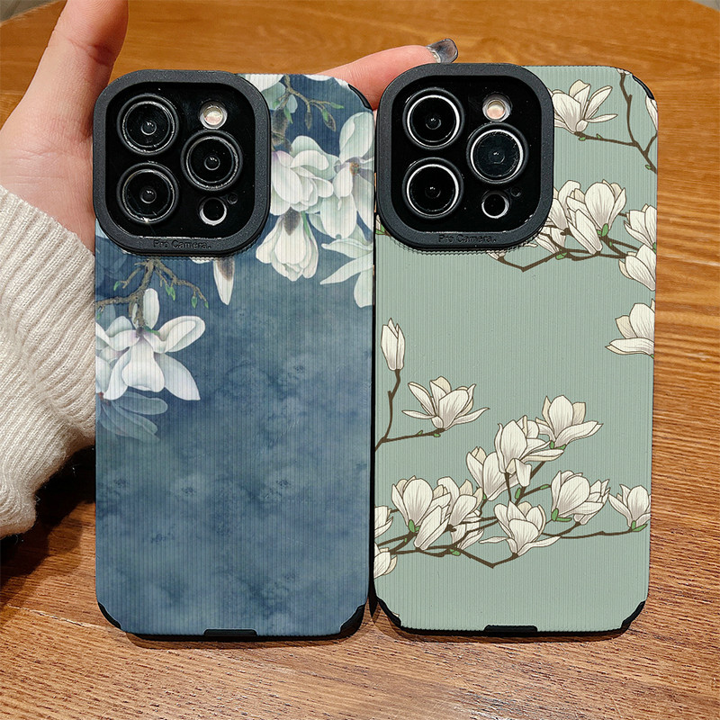 แฟชั่นInsสไตล์ดอกไม้สําหรับiPhone 11 12 13 14 15 16E 16 Pro X XR Xs Max 7 8 6 6S Plusหนังนุ่มกรณีปกห