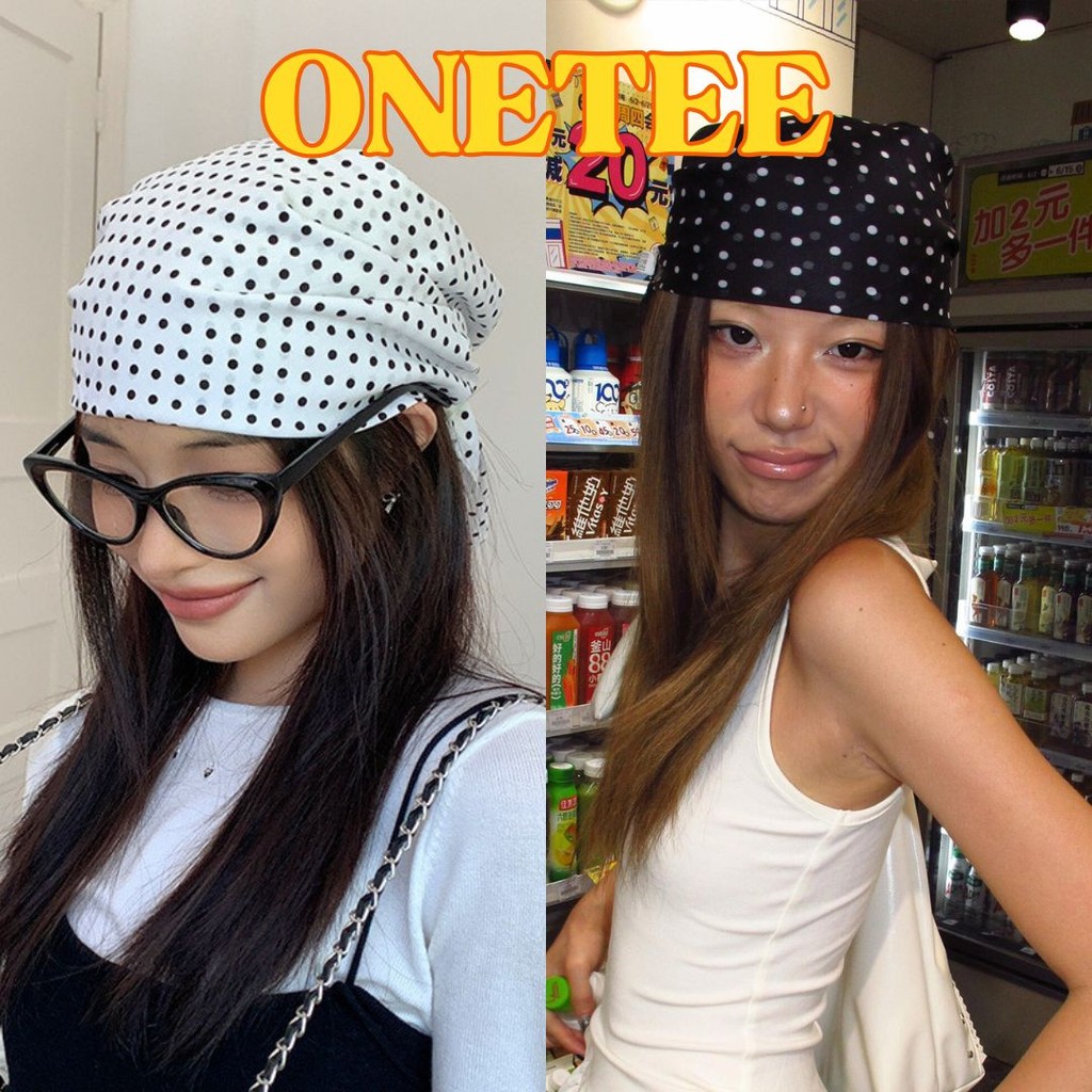 ONETEE 🌸 จุดสีดำและสีขาว ผ้าพันคอซาติน ผ้าโพกหัววินเทจ เกาหลีสไตล์ ผู้หญิง ส่งจากไทย TJ004