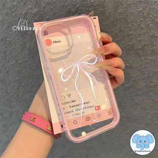 เคสไอโฟน15 สำหรับ IPhone 16 17 air 13 11 15 14 12 Pro Max 16 15 14 Plus เคสกันกระแทก2in1สีชมพูโรแมนติกพร้อมโบว์ริบบิ้น