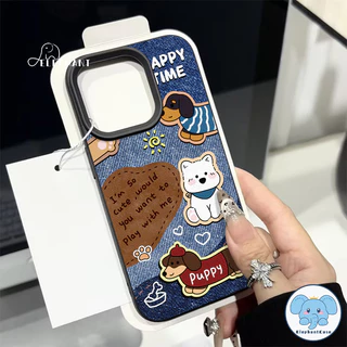 เคสหนังลายสุนัขคู่รักสุดเท่ ลายกระต่าย สีเทียนชินจังสำหรับ IPhone 17 AIR 16 11 13 15 12 14 Pro Max XR X 16 15 7 8 Plus