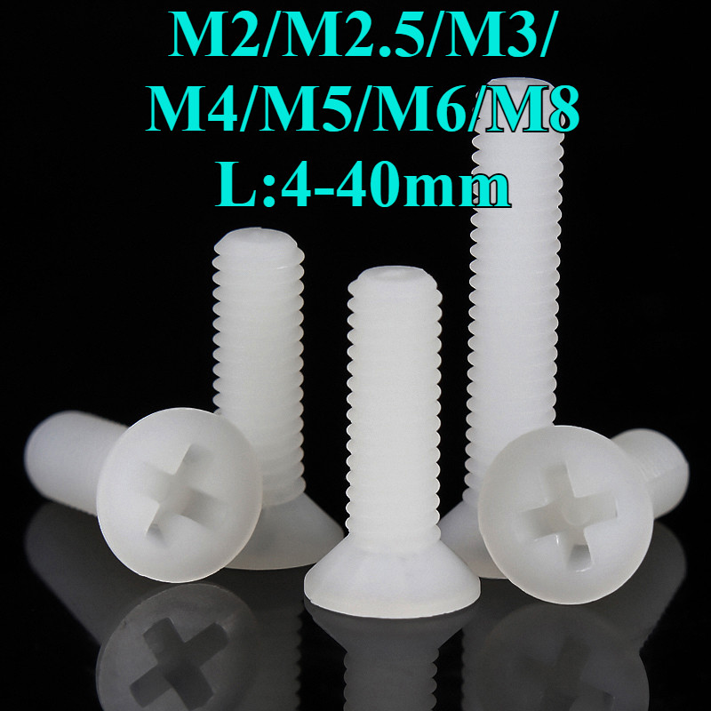 ((LXY) ไนลอน น็อต พลาสติก สกรู หัวเตเปอร์ แฉก F+   / Flat Head Phillip Machine Screw nylon M2/M2.5/M3/M4/M5/M6/M8 * L: 4-40mm (RM-TH-w)