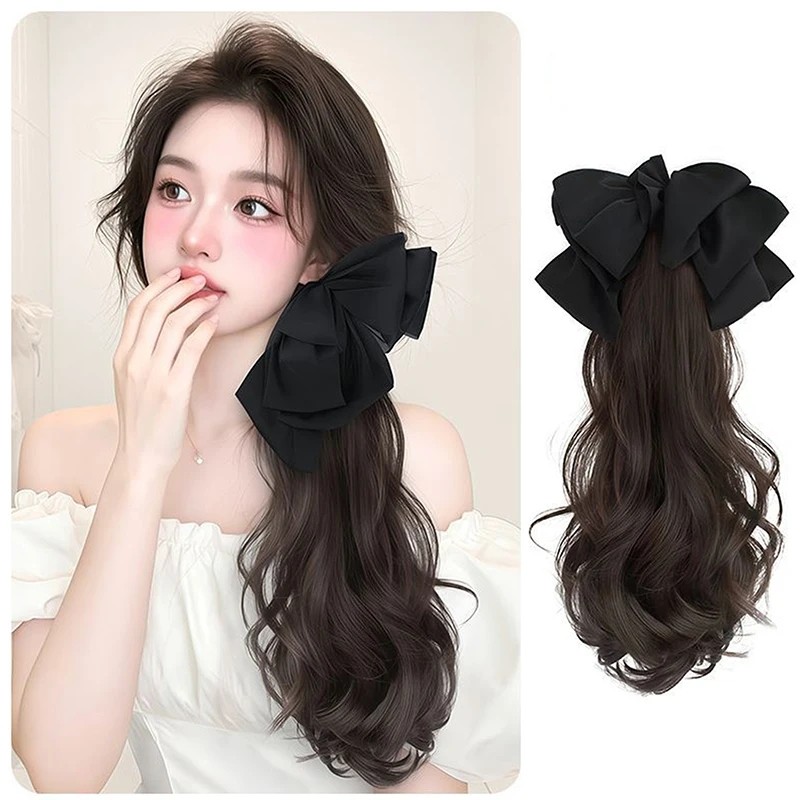 วิกผมสังเคราะห์ ขนาด 40 เซนติเมตร ผมหยิกและหยัก มีโบว์ตกแต่งพร้อมกรงเล็บคลิป สำหรับสร้างลุคใหม่