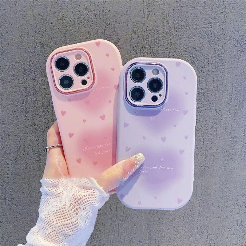 หัวใจสีม่วงซิลิโคนกันกระแทกสําหรับ iphone 13 11 15 16 12 14 14PROMAX 16PROMAX 8PLUS 15PLUS 16PRO 11P