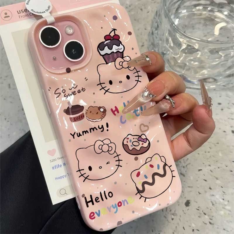 คลื่นพับขนมเคทีแมวสําหรับiPhoneกรณี16Promax 16pro 16plus 15plus 15 15promax 14promax 13pro 13promax 