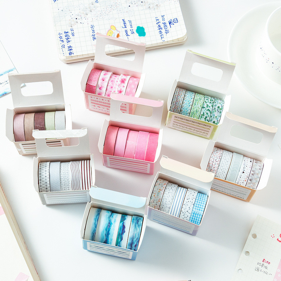 5 ม้วน Washi เทปชุด Creative Basic เทปตกแต่งสําหรับศิลปะ DIY งานฝีมือวารสาร Planners Scrapbooking ห่อ